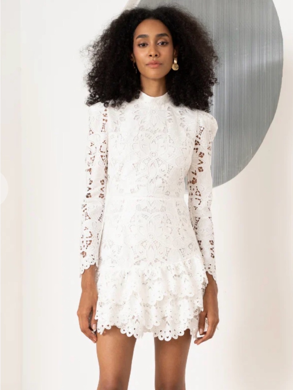 Yumi Kim White Long-Sleeve Lace Mini Dress